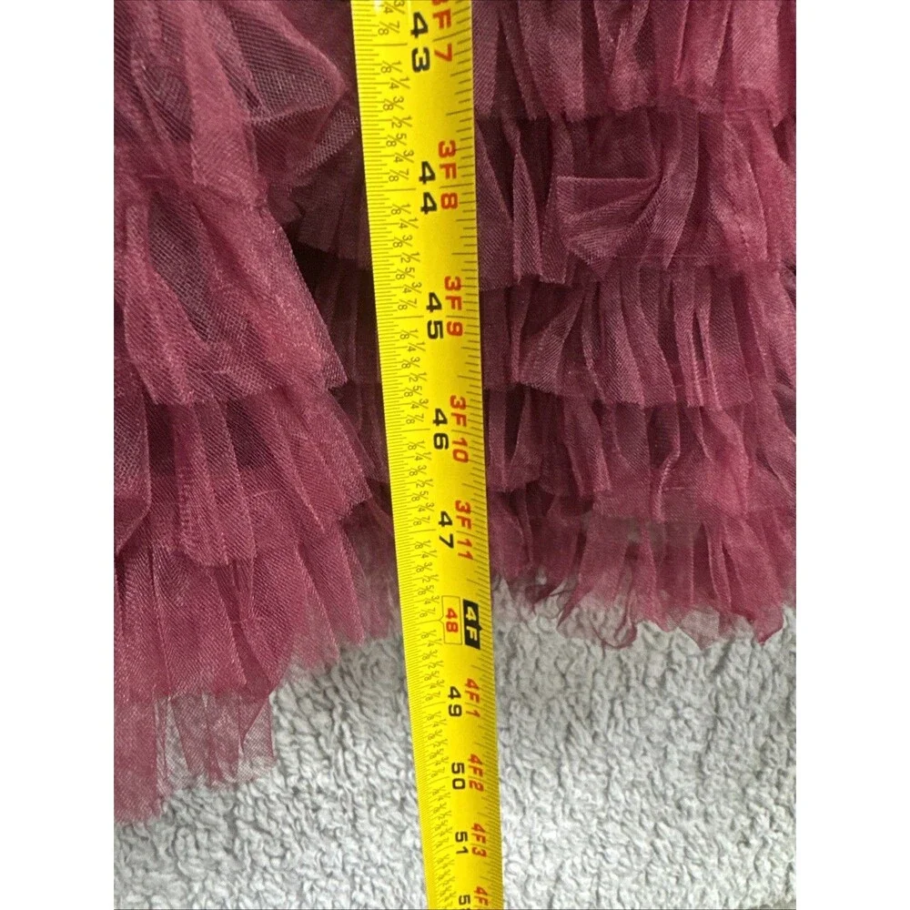 LULUS Elegant Red Wine Cocktail Dress Size S Dot Tullie Ruffles NWT - Picture 10 of 11